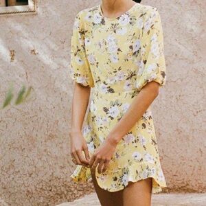 Faithfull the Brand Cream Yellow Ruffled Mini Dress